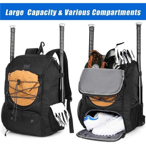 Baseball Backpack, Softball Bat Bag with Shoes Compartment for Youth, Boys - Picture 3 of 7